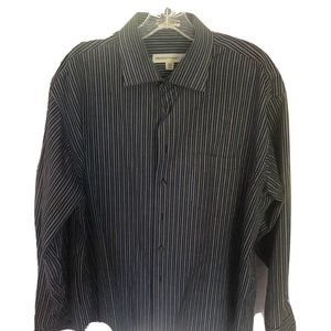 Pronto-Uomo Mens Size XL Blue/Black/Gray Stripe No Iron Dress Shirt Button Down